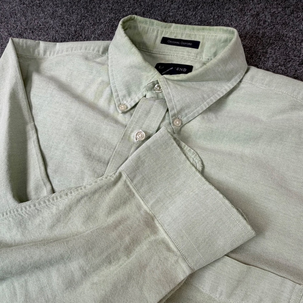 Lands End Mens Size Large 16 32-33 Sage Green Button Down Shirt Long Sleeve